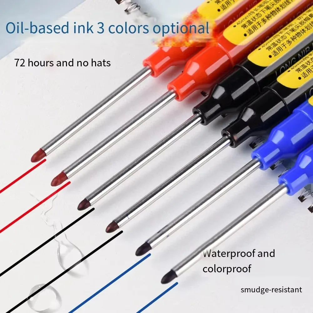 45mm Waterproof Long Head Nib Deep Hole Markers Pen Tile Carpenter Pen Multi-purpose for Woodworking Black/Blue/Red Ink
