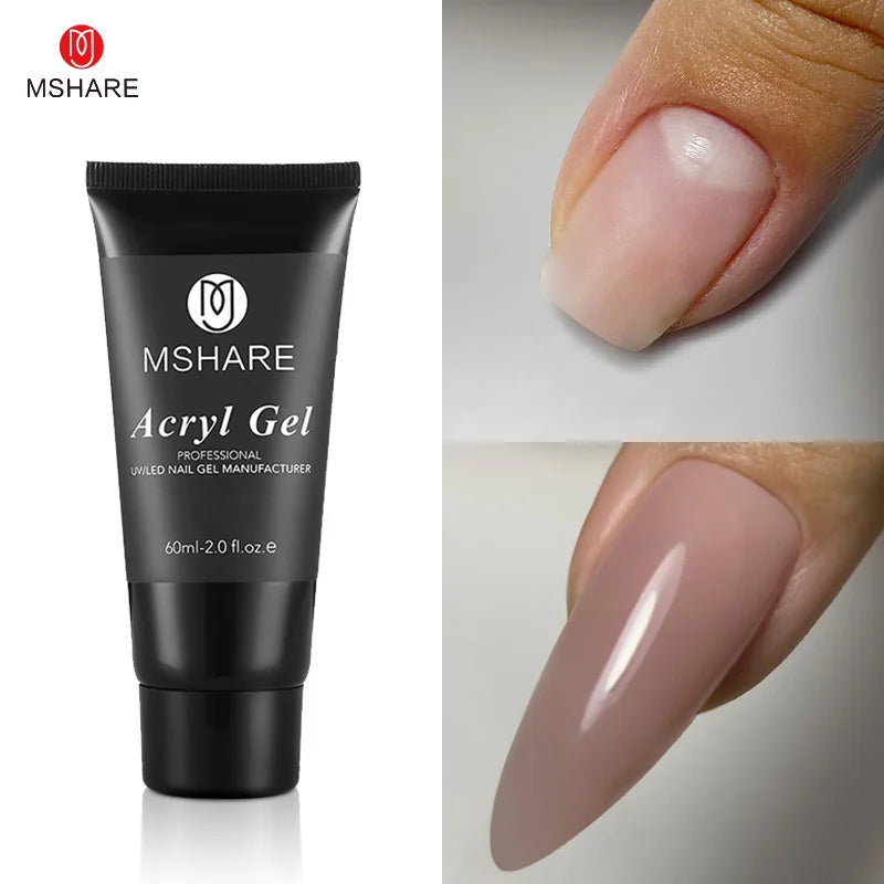MSHARE Poly Nails Acryl Gel 60ml Builder UV Led Acrylgel Nagelverlängerungen Acryl Rosa Weiß Klar Acrylat HEMA TPO-freies Gel