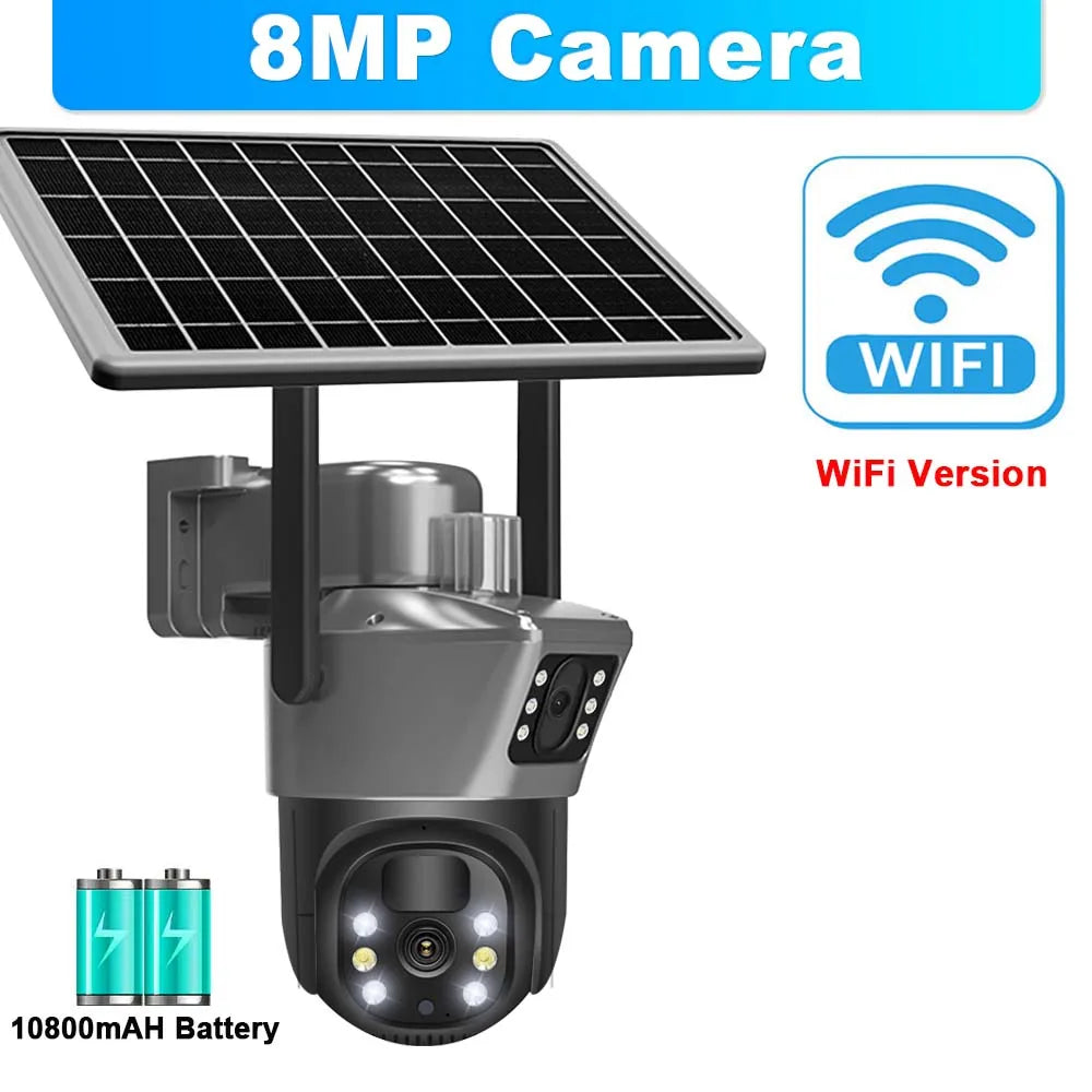 8MP 4K WiFi Solar Camera Outdoor Wireless CCTV Surveillance Camera With Solar Panel Dual Lens PTZ IP Cam Security Protection - Shoppiline
