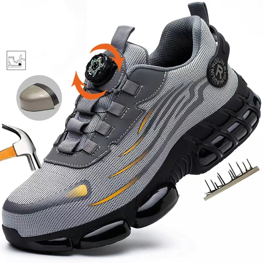 Men's Work Shoes  Rotary Buckle Work Sneakers Protective Shoes Safety Industrial Puncture-Proof Anti-Smash Steel Toe Shoes