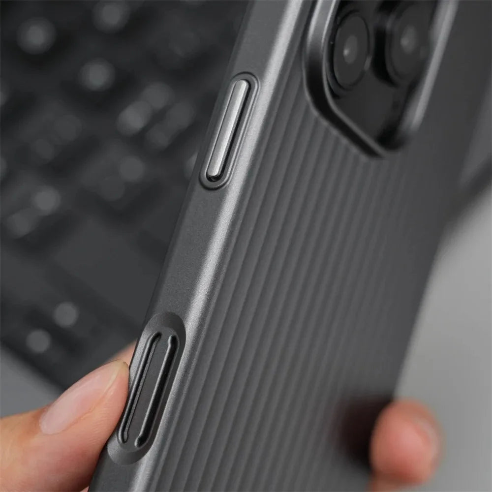 Luxury Stripes Metallic Paint Armor Case For iPhone 17 Air 16 15 14 13 Pro Max Shockproof Camera Protective Slim Matte PC Funda - Shoppiline