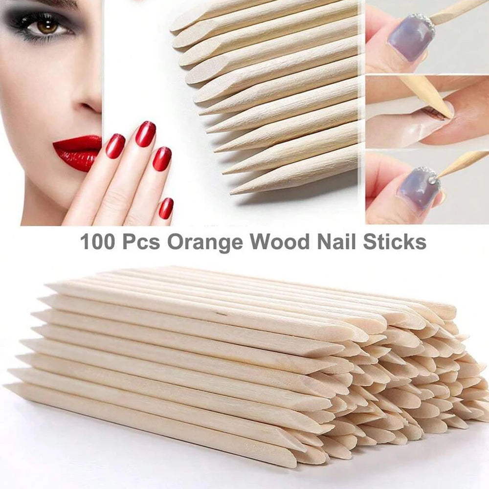 50/1000Pcs Double Ended Wooden Cuticle Pusher Multi  Nail Art Tools Beechwood Stick Manicure Pedicure Tool Suitable for Home Use