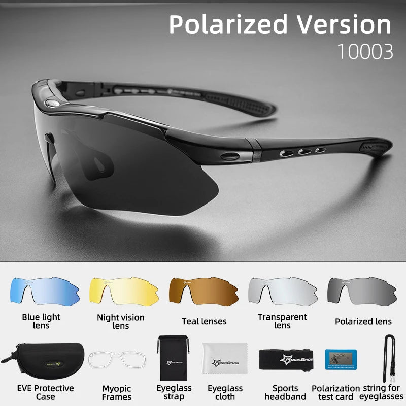 ROCKBROS Cycling Polarized glasses Bike Sunglasses Outdoor Sports Sunglasses MTB PC Goggles Eyewear 5/3 Lens Bicycle Accessory - Shoppiline