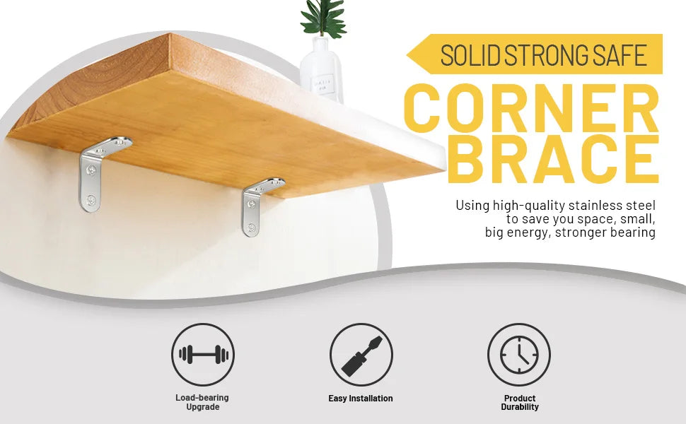 20PCS L Brackets Stainless Steel Corner Braces with Screws, 90° Right Angle Shelf Supports for Wood Furniture Accessories, Table