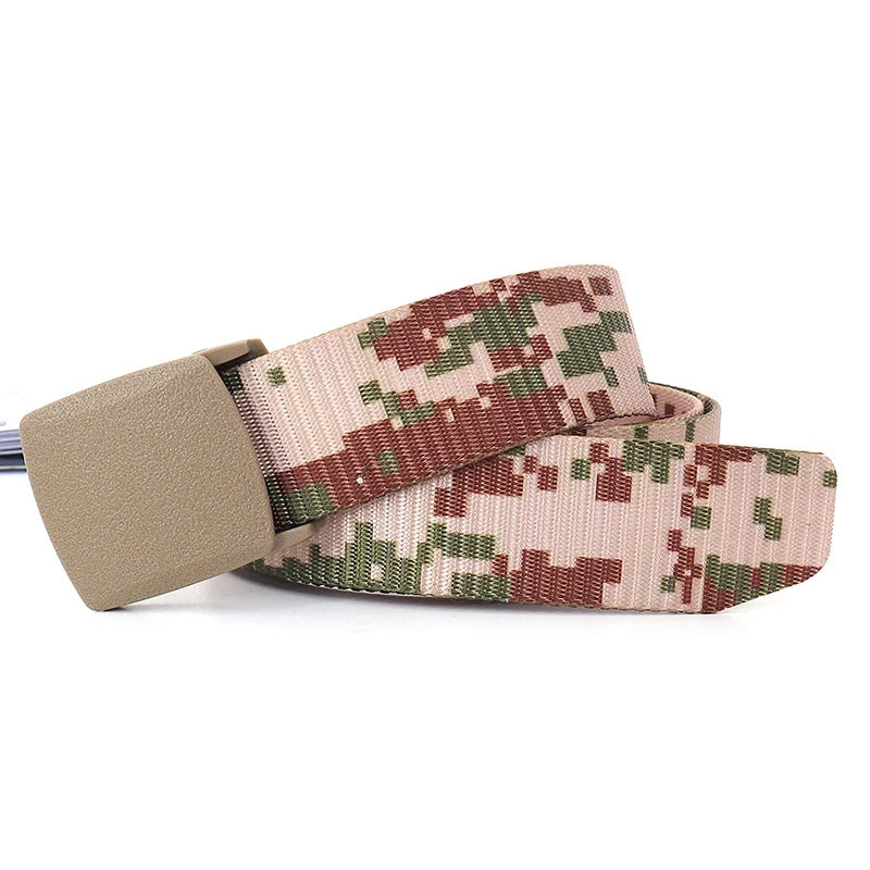 38mm Tactical Waist Belt Unisex Lightweight Weave Fabric with Plastic Buckle for Airport Security Men Women Camouflage Style