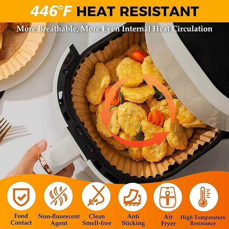 50/100PCS Einweg-Heißluftfritteusenpapier Quadratisch Rund Backpapier Grillplatte Antihaftmatte Küchenbackofen Öl absorbierendes Papierwerkzeug