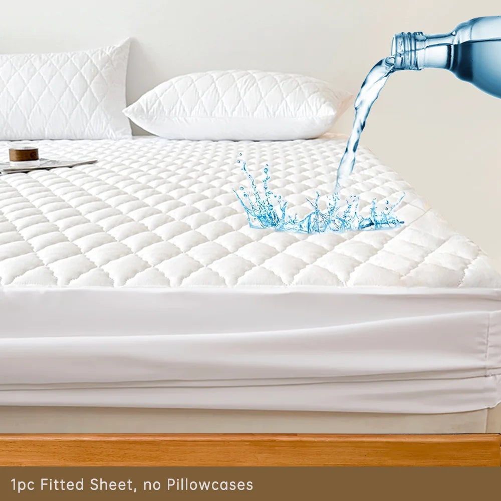 Waterproof Throw Mattress Cover Bed Fitted Sheet Mattress Protector Single/Double/140/160 Muti Size  Gray/White - Shoppiline