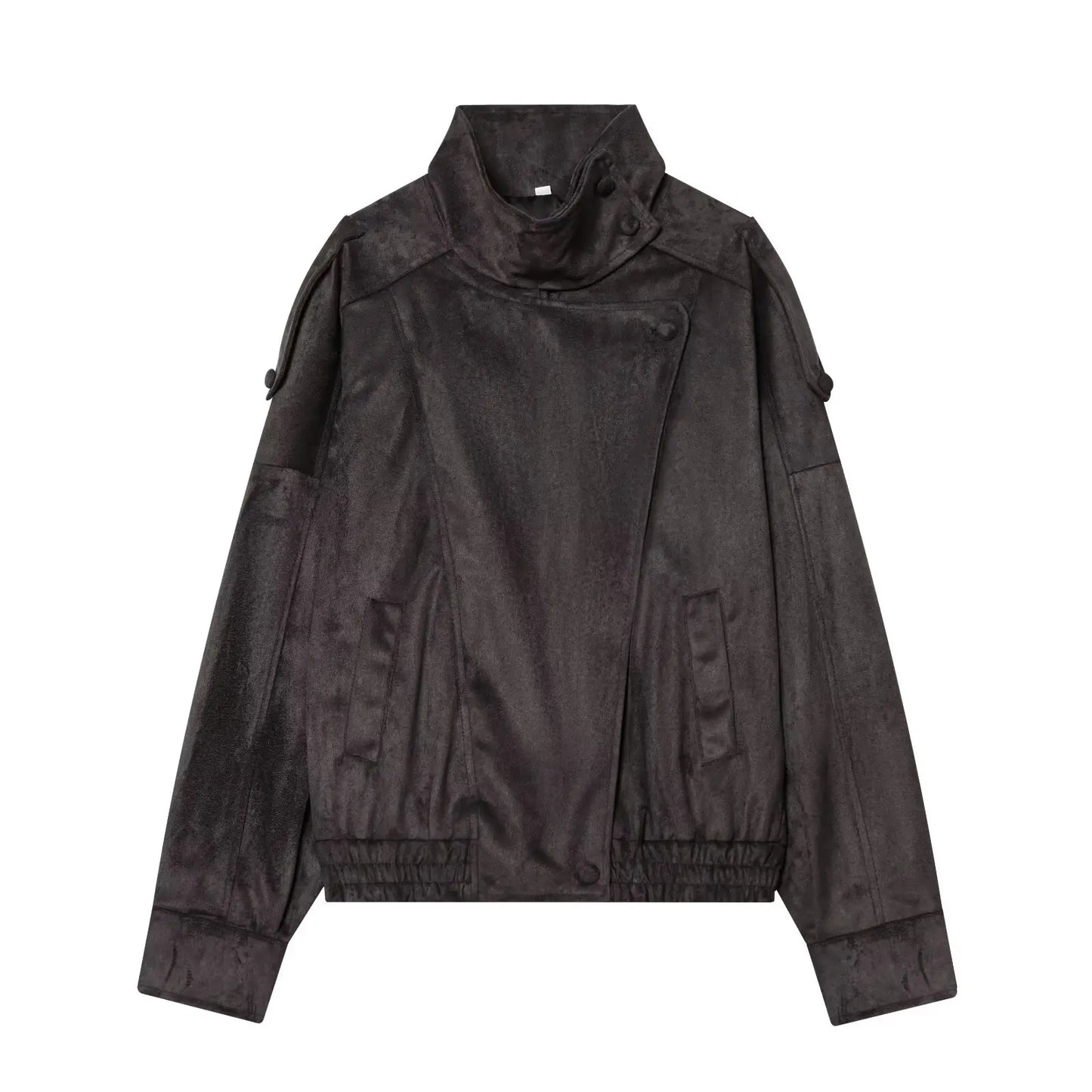 Women's Jacket 2026 Autunm  New Black Long Sleeve Pebble Faux Leather Jacket Motorcycle Style Personality Fashion