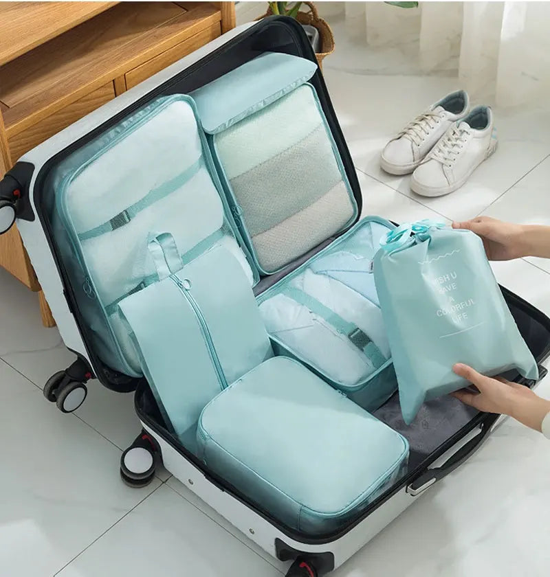 10/7-teiliges Set Reise-Organizer Aufbewahrungstaschen Koffer Packwürfel Tragbarer Kleiderschrank Gepäck Kleidung Schuhtasche Faltbar