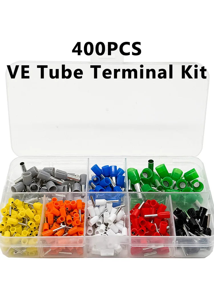 400PCS Box,VE Tubular Crimp Terminals,Wire Insulated Terminator,Block Cord End Connector,Electrical Tube Terminal