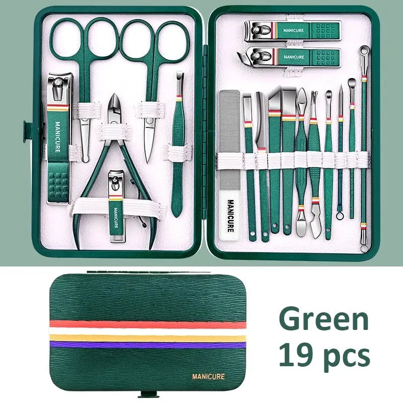 Ouriner 6-18tlg. Tragbare Maniküre-Sets Pediküre-Sets Glänzendes Schwarzes Nagelknipser-Set Persönliche Pflege Werkzeuge Augenbrauenschere