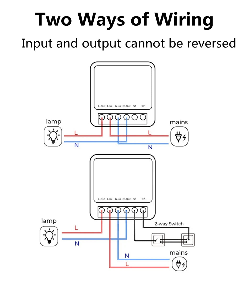 16A Tuya Smart WiFi Switch 2-Way control DIY Switch Circuit Breaker Module App Voice Control Alexa Google Smart Home Automation