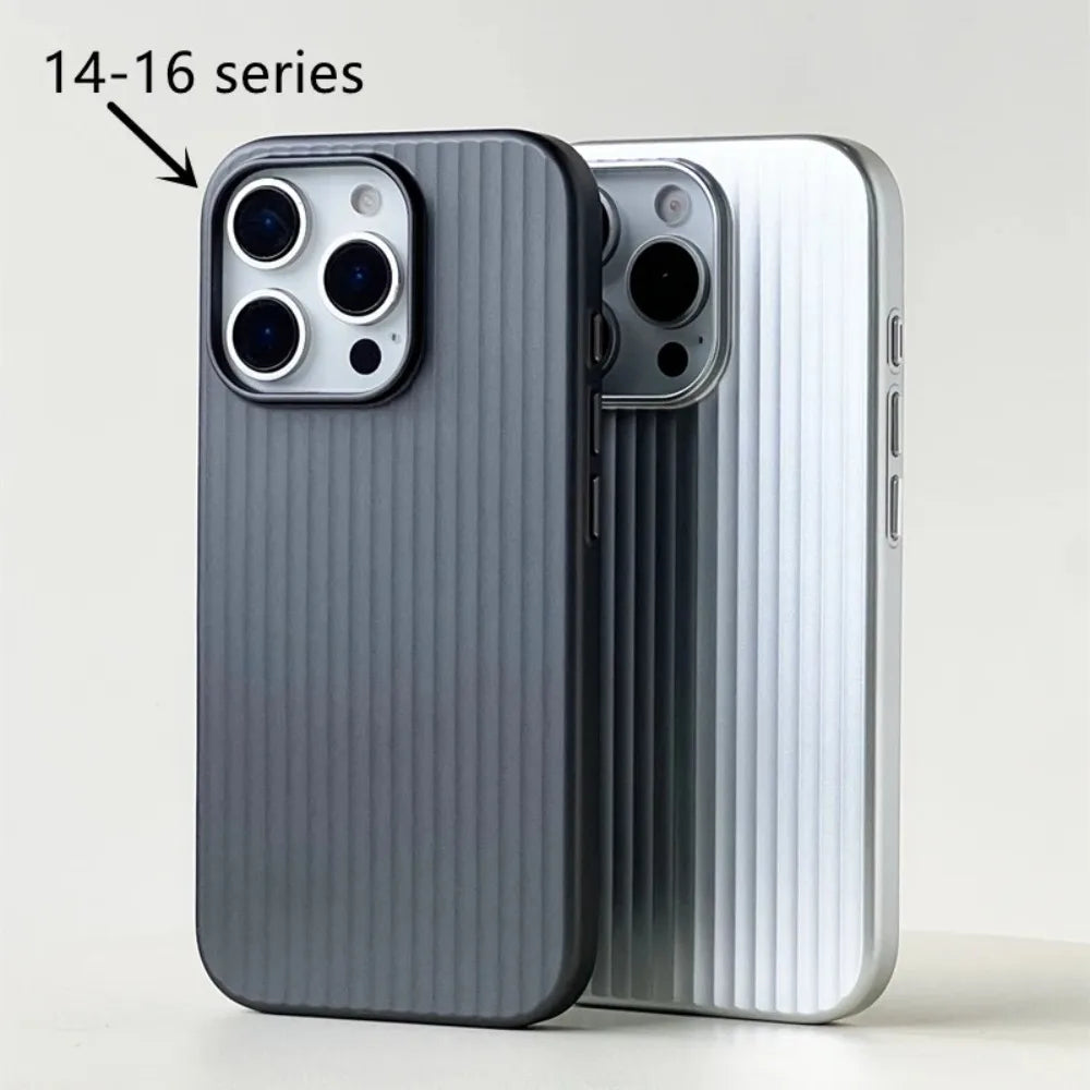 Luxury Stripes Metallic Paint Armor Case For iPhone 17 Air 16 15 14 13 Pro Max Shockproof Camera Protective Slim Matte PC Funda - Shoppiline
