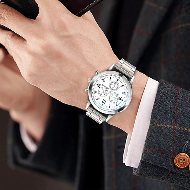 1/2PCS Herren Business-Uhren Mode Herren Stahlband Quarz-Uhr mit Armband (Box nicht enthalten)
