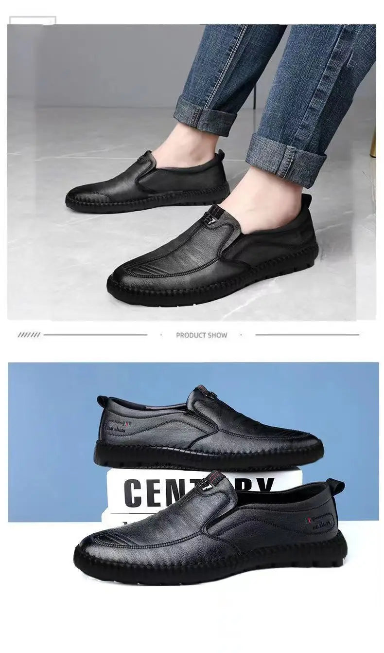 Mens Leather Loafers Non Slip Walking Flats Breathable Outdoor Slip on Casual Shoes for Male Work Office Driving Sneakers2 - Shoppiline