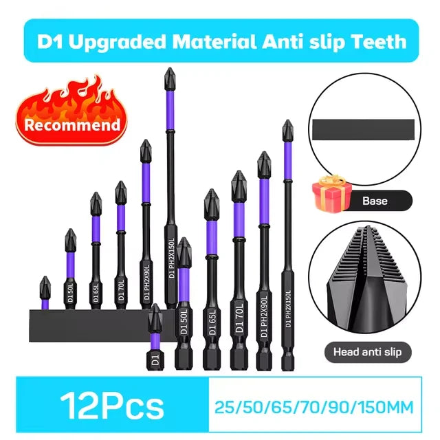 6/12 Embouts de tournevis magnétiques antidérapants antichocs Phillips embouts à chocs tige hexagonale en acier allié adaptés aux outils électriques