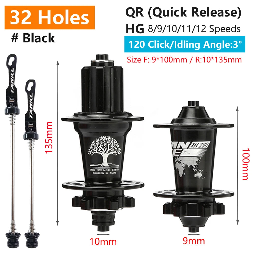 TANKE 120 Click Hub 6 Bearing MTB Mountain Bike Front Rear Thru HG 28 32 36 Holes Disc Brake Bicycle Hubs 8 9 10 11 12 Speed