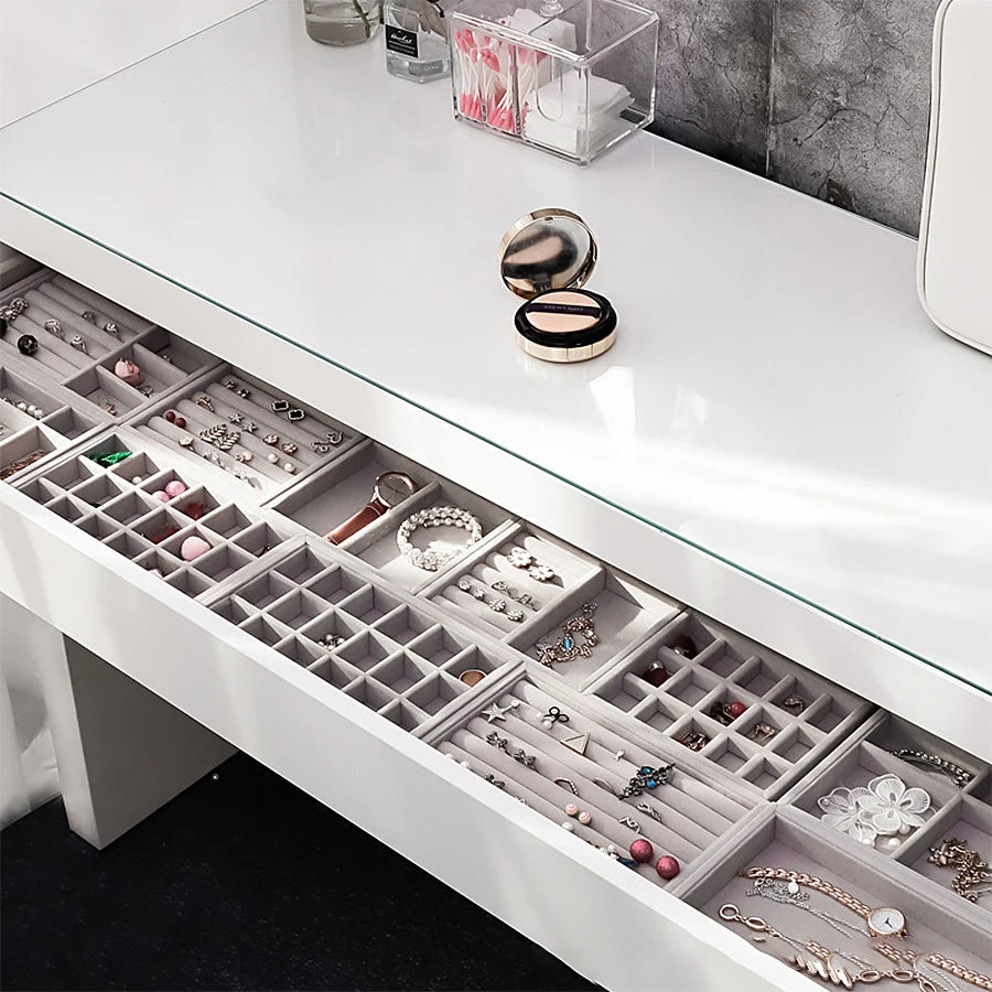 1 plateau à bijoux floqué, boîte à bijoux, convient pour : tous types de rangement de bijoux.