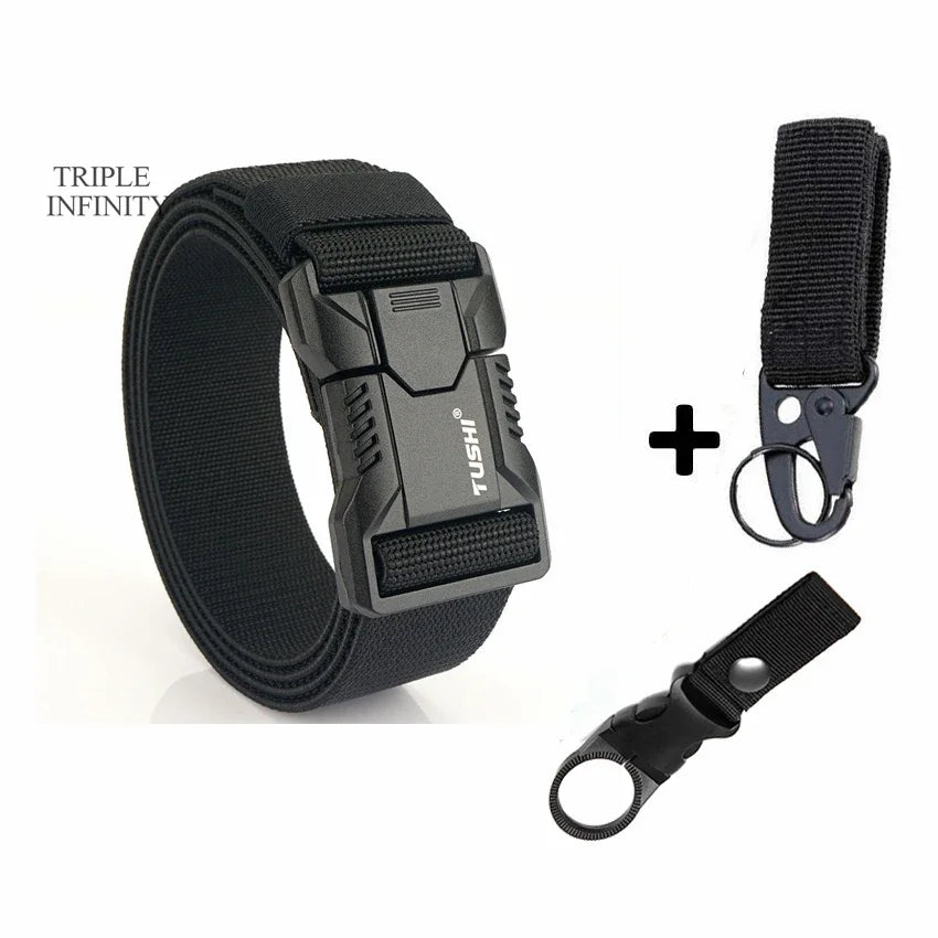 New Aluminum Alloy Quick Release Pluggable Buckle Elastic Belts For Men Durable Tactical Belt Cowboy Outdoor Army Belt Hunting
