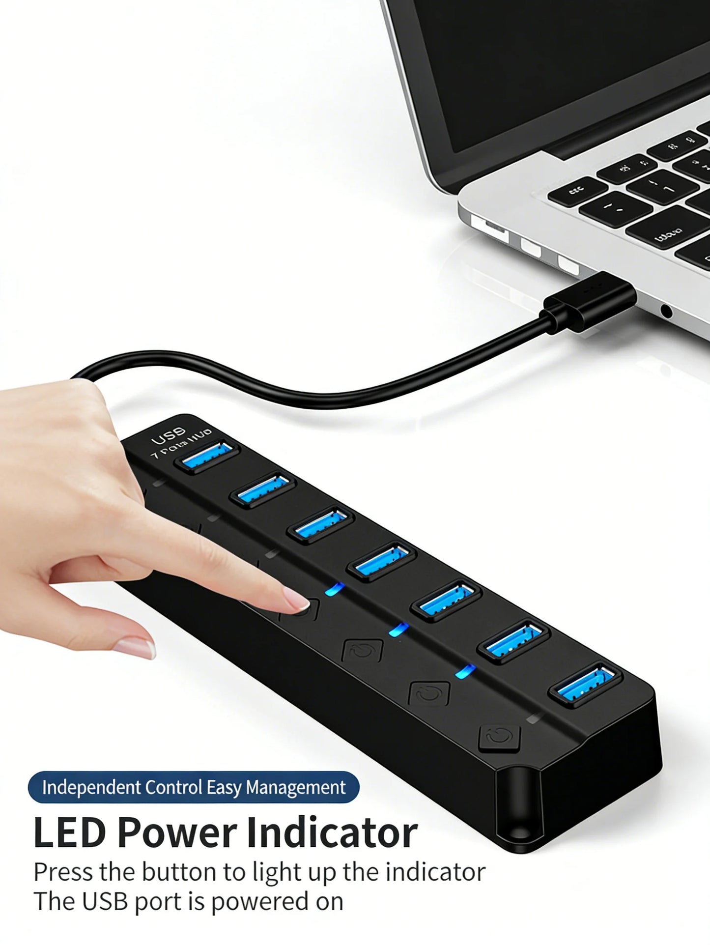 USB 3.0 Hub 4/7 Port with LED Indicator Independent Switch Control for Laptop Flash Drive Hard Disk Printer Camera Keyboard