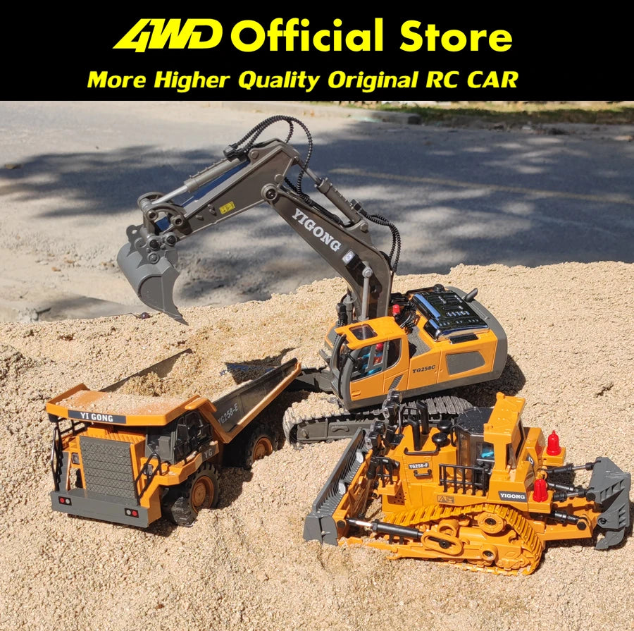 4WD Remote Control Excavator 4x4 Alloy Dump Truck Bulldozer Radio Model RC Car Construction Vehicle Toy Children Kids Gifts - Shoppiline