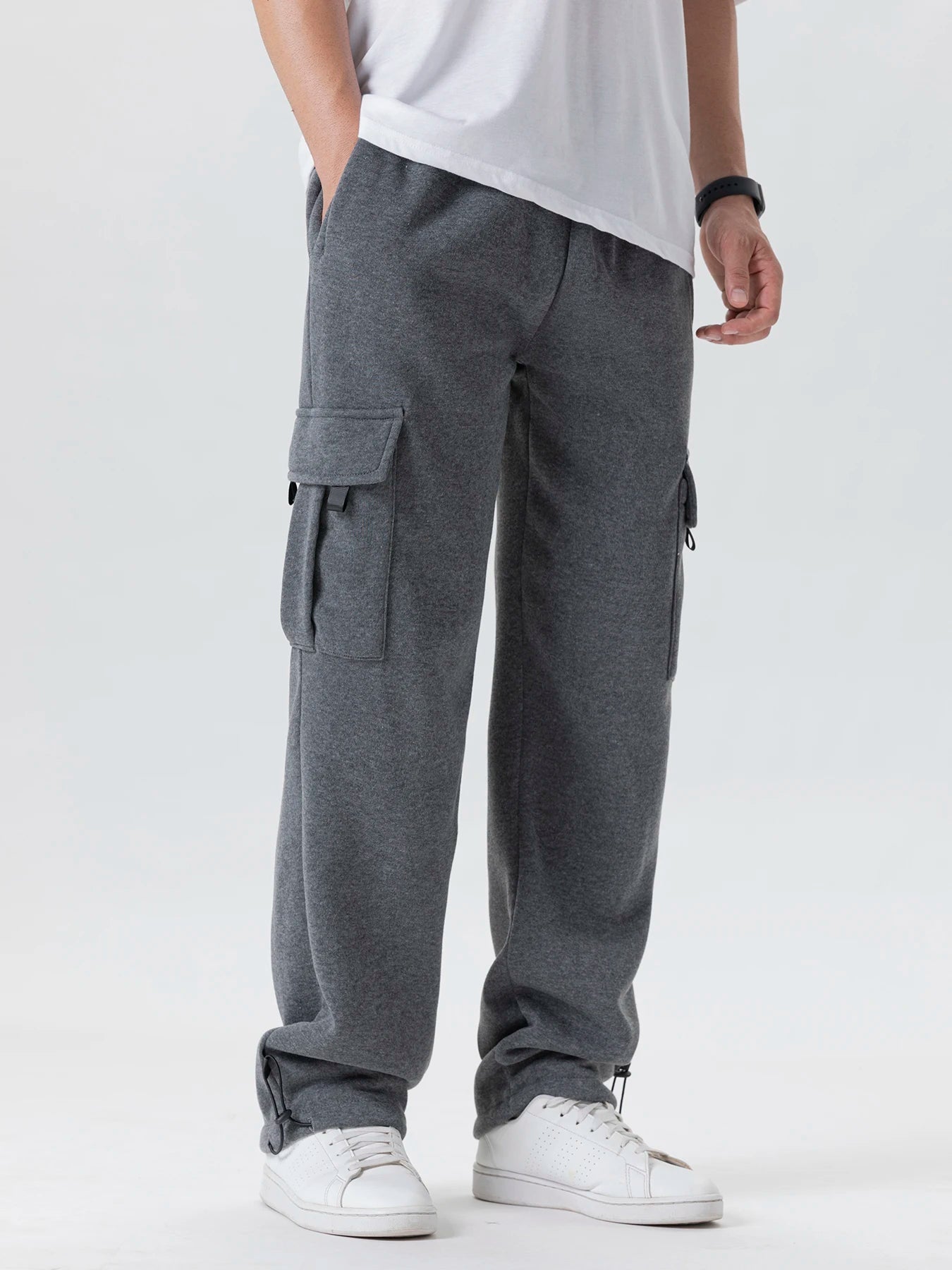 Herren-Sweatpants mit mehreren Taschen Herbst Winter Kordelzug Straight Fit Hose Lauf Jogger Sport Fitnesshose Herren Freizeithose