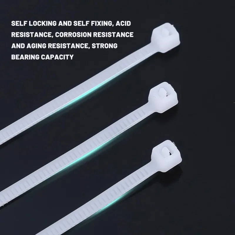 100PCS Plastic Nylon Cable Ties Self-locking Cord Ties Straps Adjustable Cables Fastening Loop Home Office Wire Zip Ties