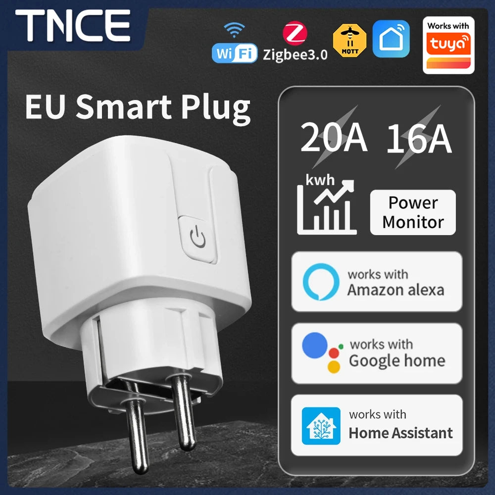 Tuya WIFI Smart Socket EU 16A/20A Wifi/Zigbee3.0 Smart Plug With Power Monitoring Smart HomeVoice Control Support  Alexa