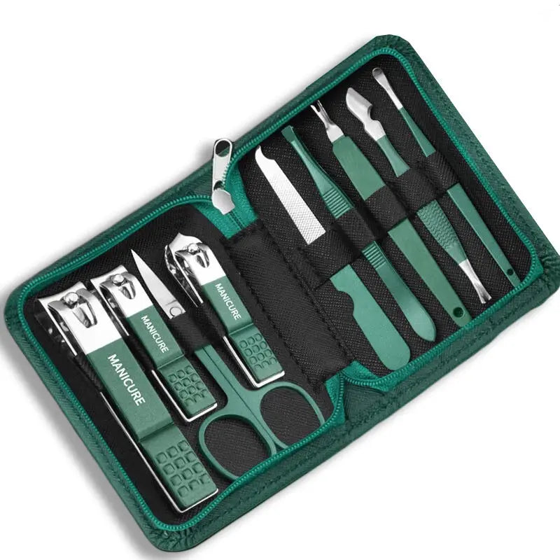 Trousse de manucure et pédicure professionnelle 7/10/12/18 pièces en acier inoxydable, ensemble de coupe-ongles avec étui de voyage