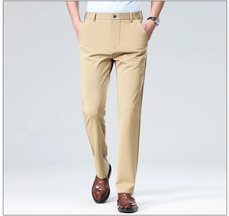 Mens Summer Stretch Straight Leg Business Dress Pants Breathable High Drape Trousers for Business Events