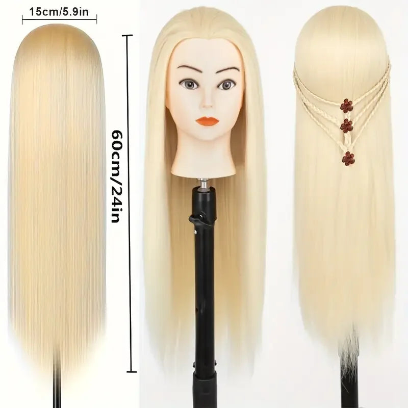 Mannequin Head with 11pcs Hair Heavy-Duty Clamp Holder Base, Braiding Tools - for Salon, Beauty School Practice Set