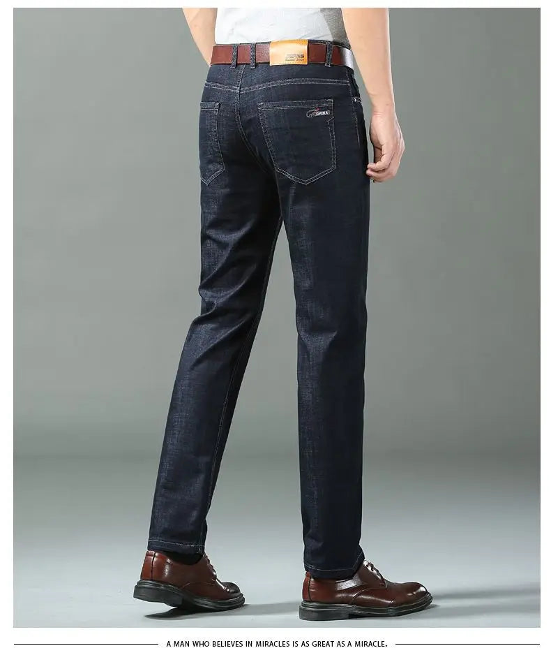 Summer Thin Classic Style Men Brand Jeans Business Casual Stretch Straight Denim Pants Light Blue Black Trousers Male - Shoppiline
