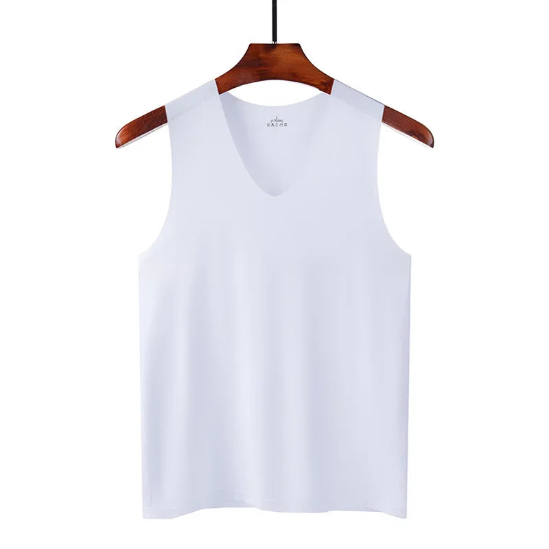 Gilet d'été en soie glacée non marquant pour hommes, débardeur moulant de sport et de fitness, sans manches, respirant, vêtement d'intérieur