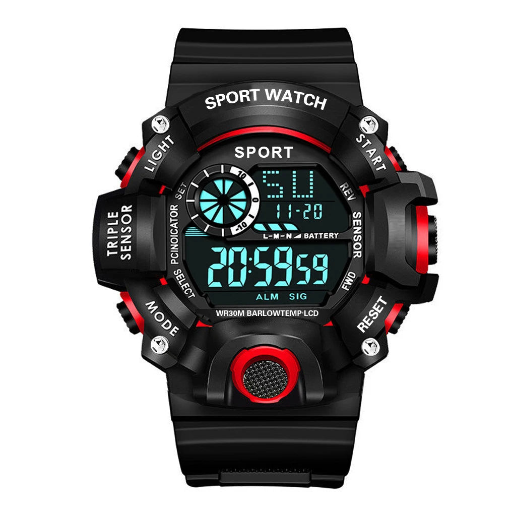 Mode Herrenuhr Sportliche elektronische Armbanduhr Großes Zifferblatt Multifunktional Wasserdicht Leuchtend Alarm Kinder Militäruhr für Herren