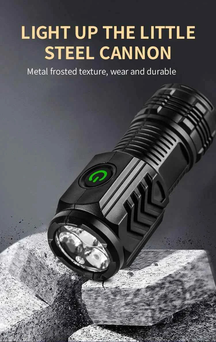 Three-eyed monster LED flashlight, a must-have for night travel, portable, high brightness, strobe lighting