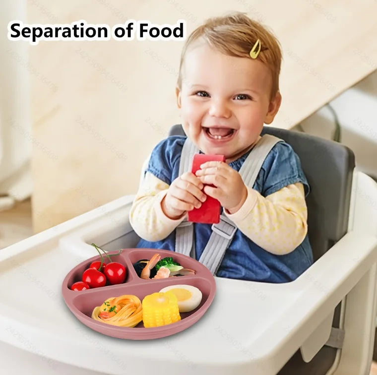 Suction Plates For Babies, Silicone With Lid Divided Design Dinner Plate