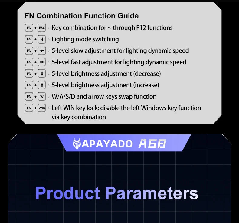 APAYADO A68 Wired Mechanical Keyboard RGB Backlight,Fully Hot-Swappable Keys,ABS Keycaps,68-Key Keyboard for Gaming/Office Use