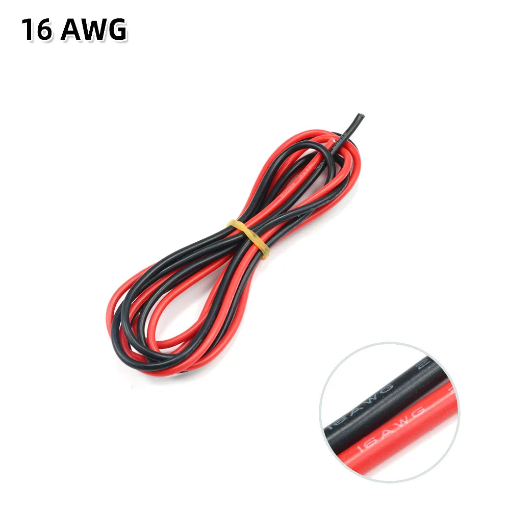 2 meter Silicon Wire 8 10 12 14 16 18 20 22AWG Heatproof Soft Silicone Silica Gel Wire Cable (1meter Red+1meter Black) )