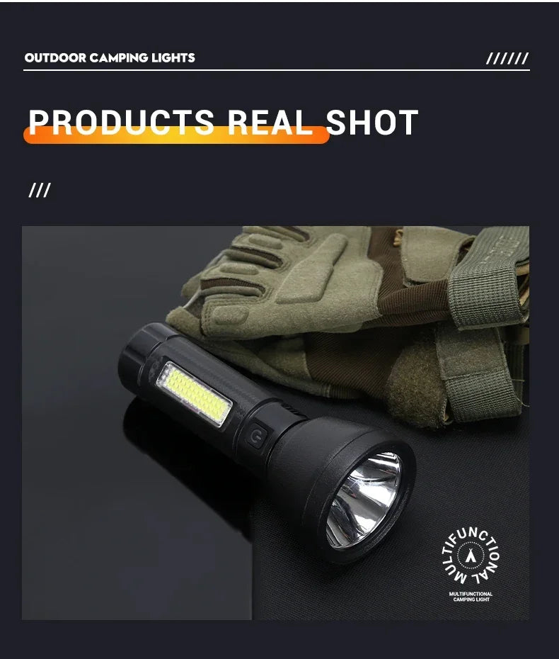 5 LED High Power Led Flashlights Rechargeable Camping Torch 5 Lighting Modes For Outdoor Camping Adventure Lamp with Side Light
