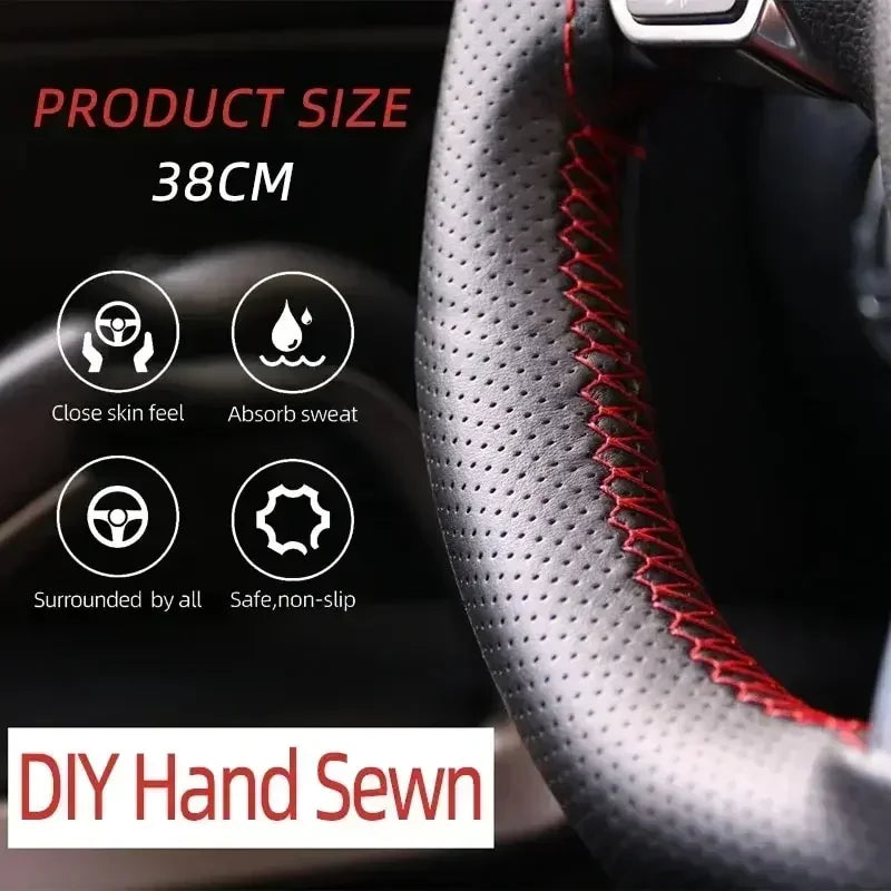 Car Steering Wheel Cover Needles And Braid Thread Artificial Leather Car Covers Suite 2 Color DIY Texture Soft Auto Accessories