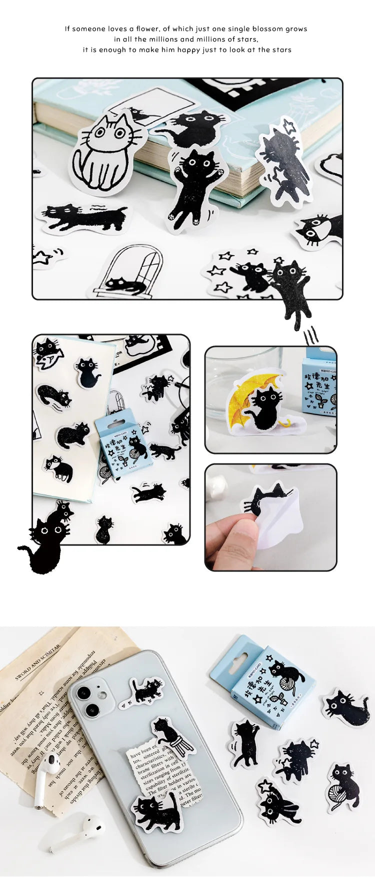 45 autocollants / boîte Autocollants pour carnet Chaton en boîte Dessin animé mignon Autocollants décoratifs pour album photo Manuel de croissance DIY