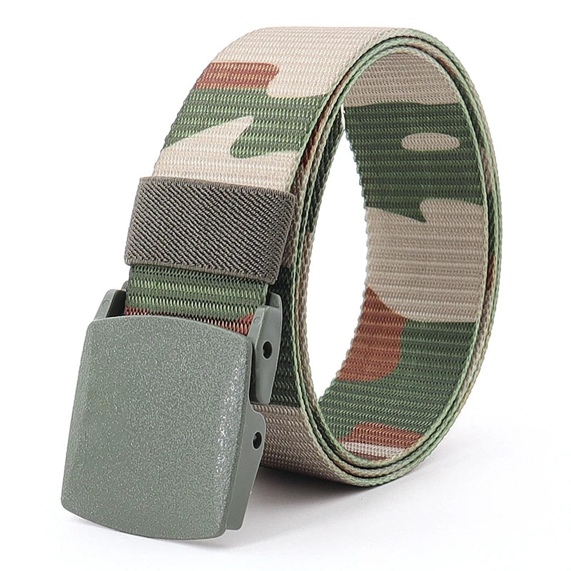 38mm Tactical Waist Belt Unisex Lightweight Weave Fabric with Plastic Buckle for Airport Security Men Women Camouflage Style
