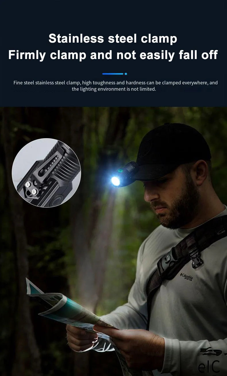 Ultra Bright Mini Torch 3LED Tactical Flashlight USB Rechargeable Outdoor Waterproof Hiking Camping Cap Clip Flashlight