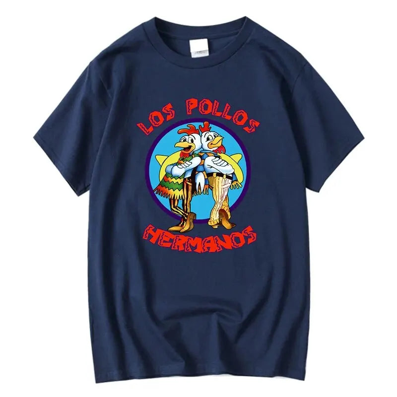 LOS POLLOS Hermanos Lustig bedrucktes T-Shirt Herren Mode Freizeit Kurzarm Sommer Baumwolle Atmungsaktives T-Shirt Hühnerbrüder Oberteile