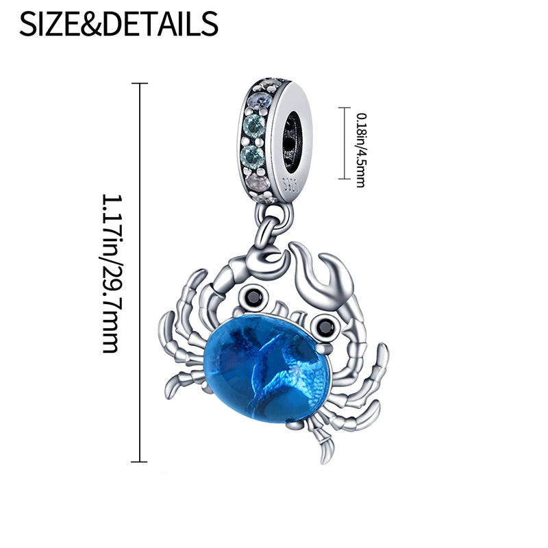 Hot Sales Charms 925 Sterling Silver Blue Crab Pendant Dangle Fit Original Bracelet DIY Women Jewelry Making
