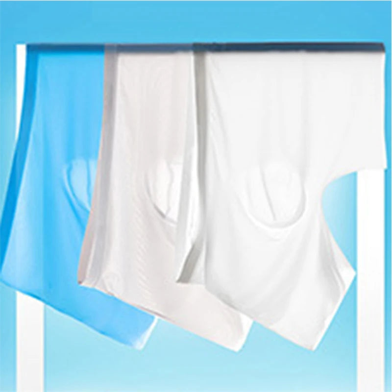 Men's Summer Ice Silk Boxers Briefs Underwear Lingerie Underpants Shorts Ultra-thin Breathable Sexy Seamless Panties