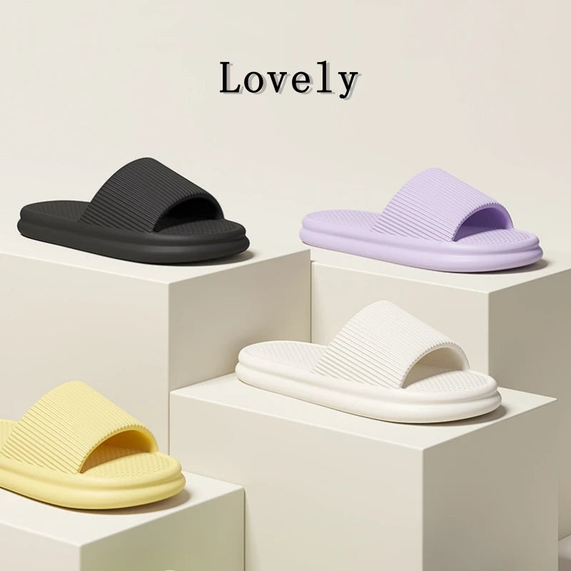 Summer Lovely Solid Color Home Slippers For Women Men Non-slip EVA Bathroom Slides Females Concise Light Sandals Couples Shoes
