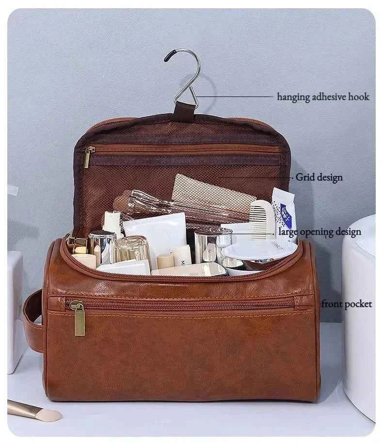 Large Leather Toiletry Bag Hanging Dopp Kit for Men Women Waterproof Wash Bag Cosmetic Storage Bag Ideal for Traveling & Outdoor