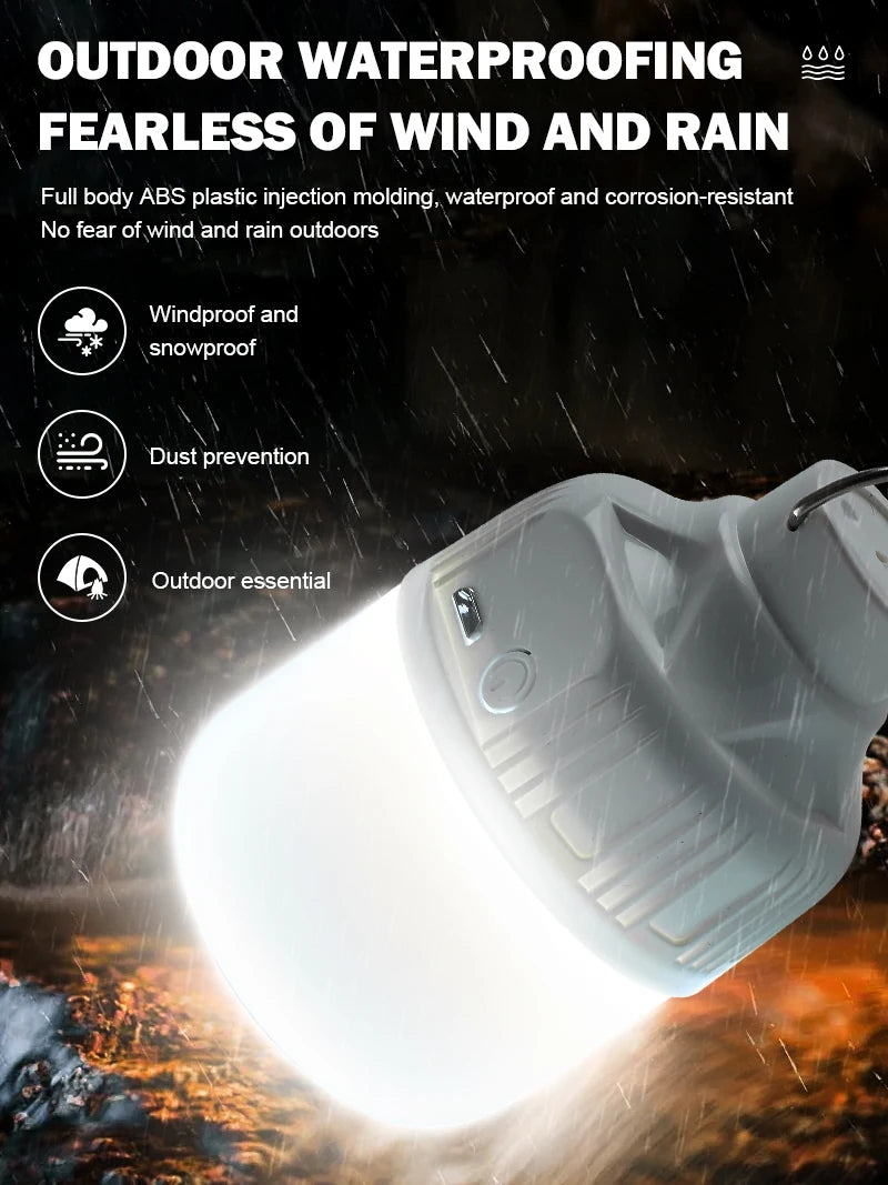 Outdoor USB Rechargeable LED Lamp Bulbs Super Bright Emergency Light with Hook Portable Camping Fishing Lantern Night Lights