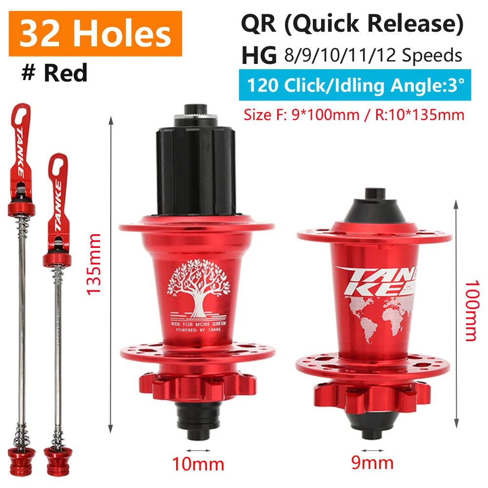 TANKE 120 Click Hub 6 Bearing MTB Mountain Bike Front Rear Thru HG 28 32 36 Holes Disc Brake Bicycle Hubs 8 9 10 11 12 Speed